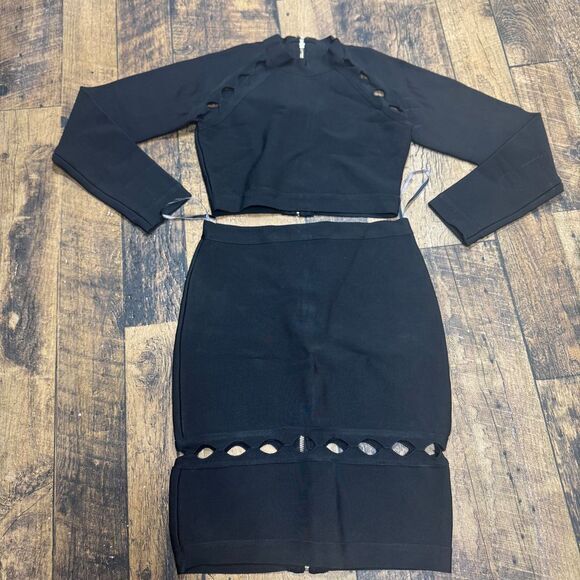 Herve Leger Dresses & Skirts - Herve Leger Trendy Black Two-Piece Cutout Bandage Dress‎ Set Party Club zip